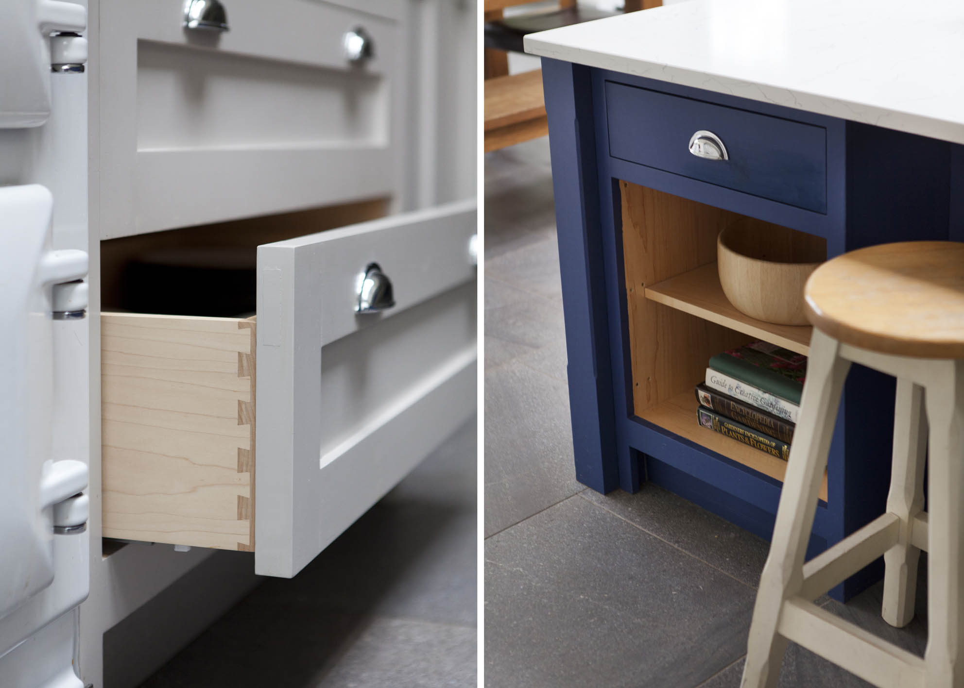 White hi gloss kitchen with coffee station and hidden utility