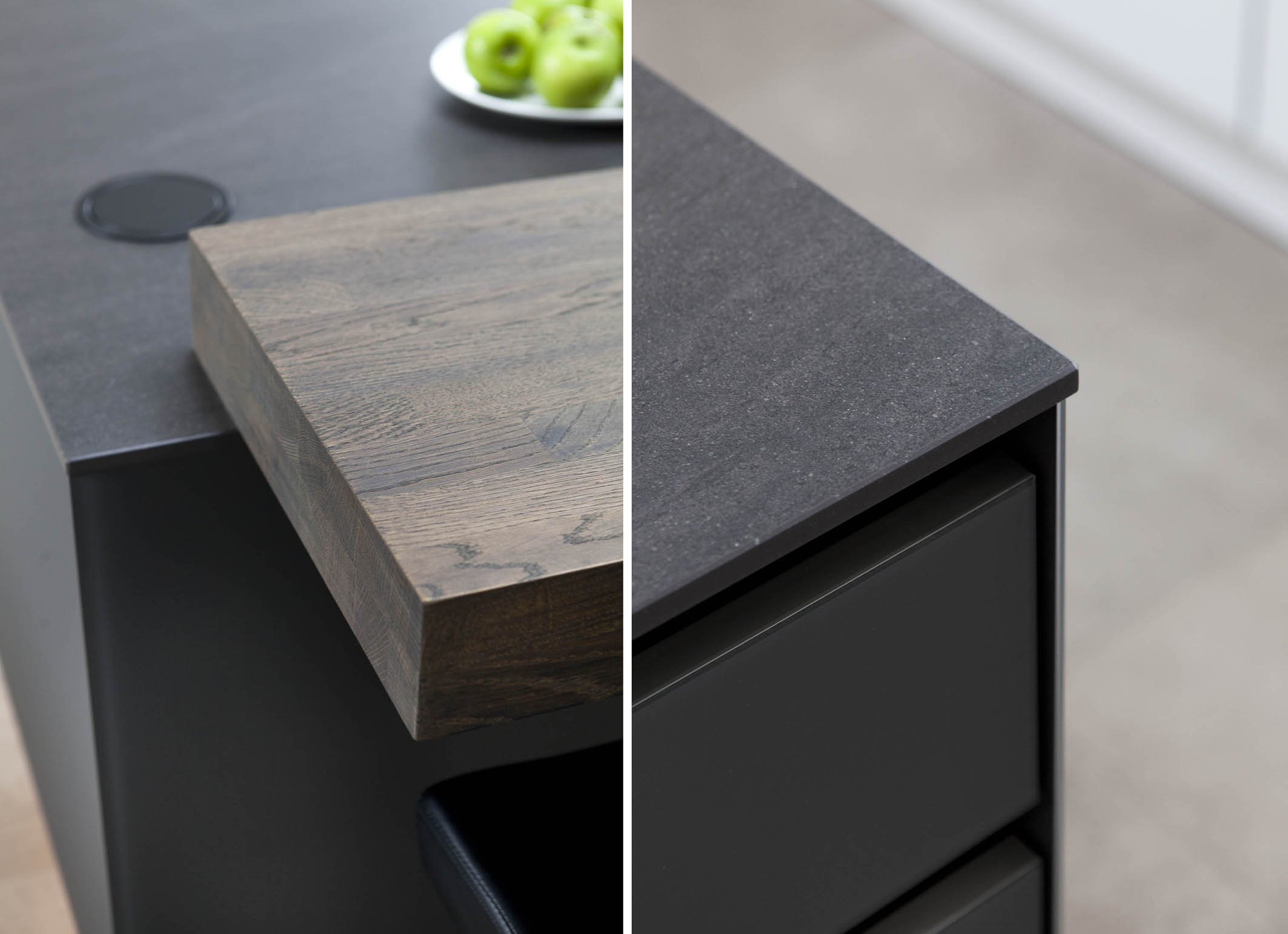 White hi gloss kitchen with coffee station and hidden utility